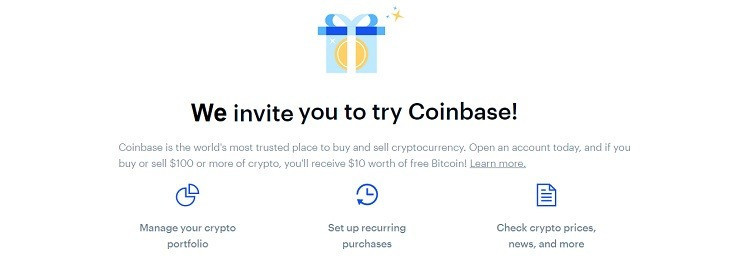 Join Coinbase today for $10 woth of Bitcoin free