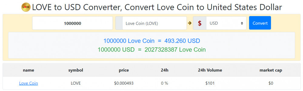 how much is love coin worth